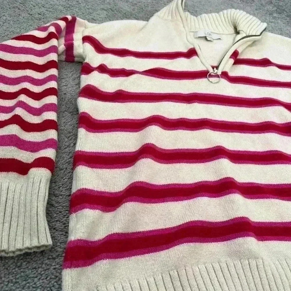 Loft Quarterzip Pink Red and Cream - Picture 3 of 5